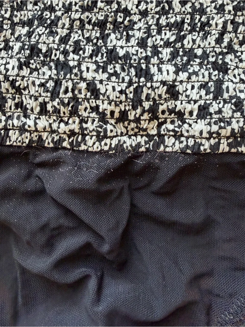 Free People Black and White Floral Smocked Bodysuit XS
